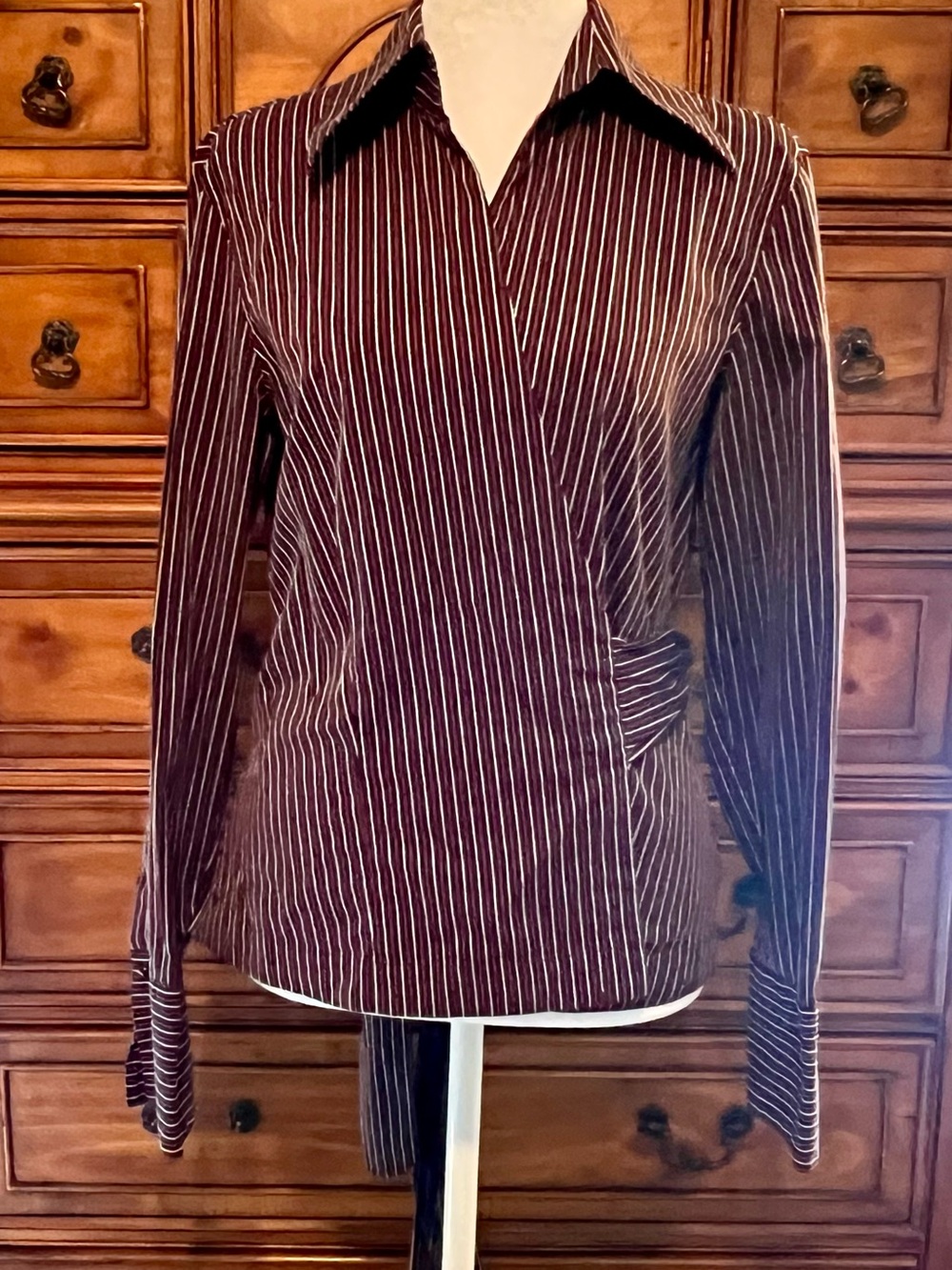 The Limited Red, Black & White Pinstripe Wrap-Front Blouse